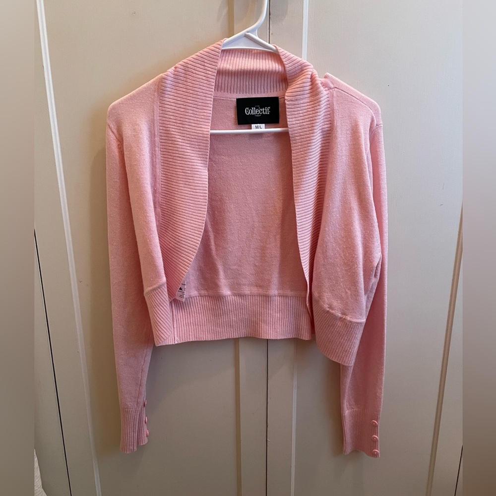 Collectif pink knit Jean bolero cardigan sweater